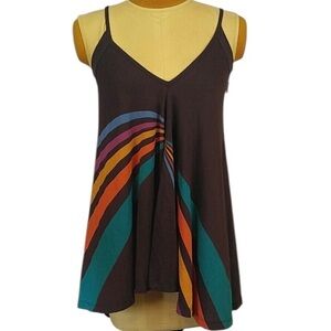 French Connection Y2K Cami Top SZ L Brown Flowy Boho Swingy Tie Straps Hipster